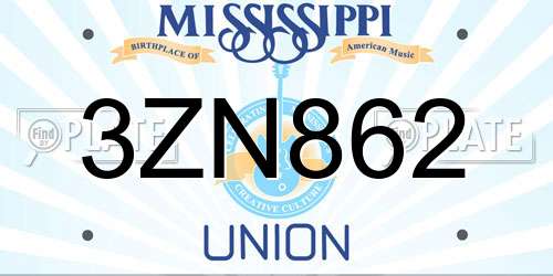 3ZN862 Mississippi License Plate