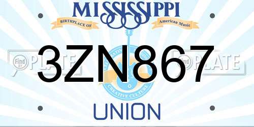 3ZN867 Mississippi License Plate