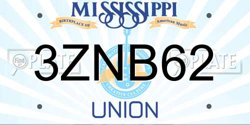 3ZNB62 Mississippi License Plate