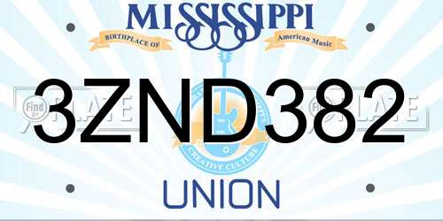 3ZND382 Mississippi License Plate