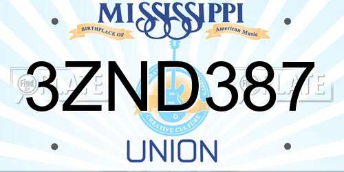 3ZND387 Mississippi License Plate