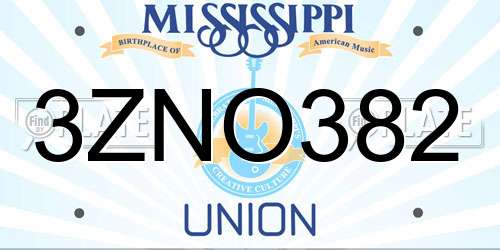 3ZNO382 Mississippi License Plate