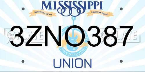 3ZNO387 Mississippi License Plate
