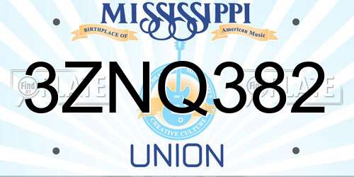 3ZNQ382 Mississippi License Plate