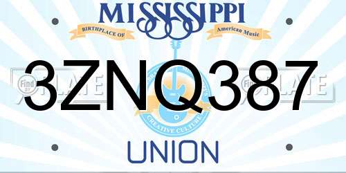 3ZNQ387 Mississippi License Plate