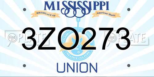 3ZO273 Mississippi License Plate