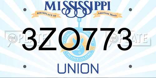 3ZO773 Mississippi License Plate