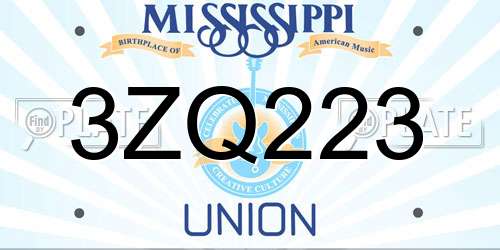 3ZQ223 Mississippi License Plate