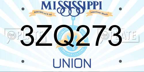 3ZQ273 Mississippi License Plate