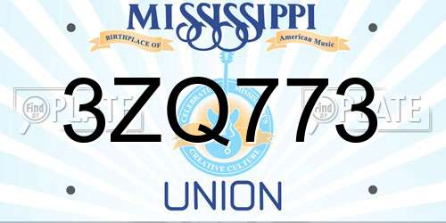 3ZQ773 Mississippi License Plate