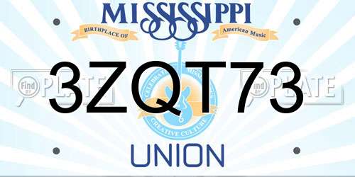 3ZQT73 Mississippi License Plate