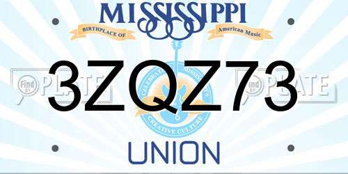 3ZQZ73 Mississippi License Plate