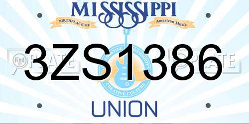 3ZS1386 Mississippi License Plate