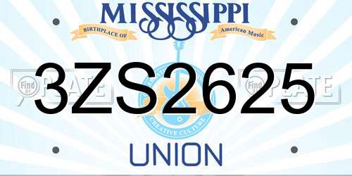 3ZS2625 Mississippi License Plate