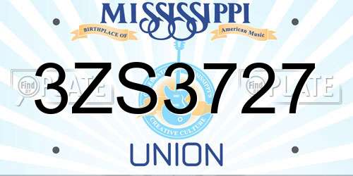 3ZS3727 Mississippi License Plate
