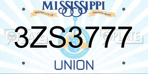 3ZS3777 Mississippi License Plate