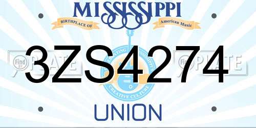 3ZS4274 Mississippi License Plate