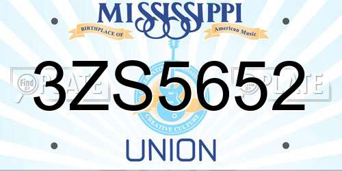 3ZS5652 Mississippi License Plate