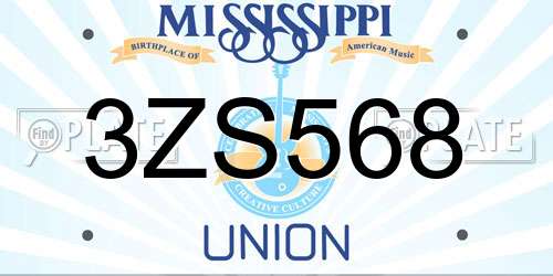 3ZS568 Mississippi License Plate