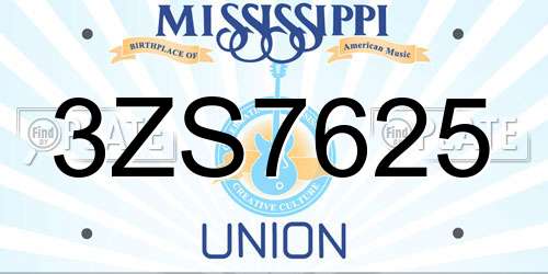3ZS7625 Mississippi License Plate