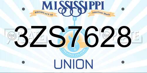 3ZS7628 Mississippi License Plate