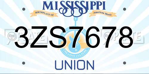 3ZS7678 Mississippi License Plate