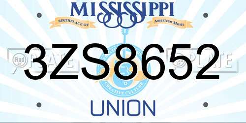 3ZS8652 Mississippi License Plate