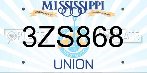 3ZS868 Mississippi License Plate