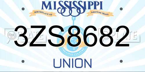3ZS8682 Mississippi License Plate