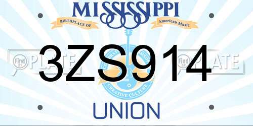 3ZS914 Mississippi License Plate