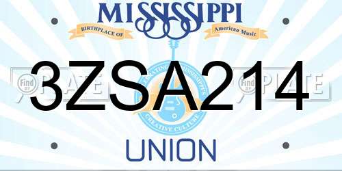 3ZSA214 Mississippi License Plate