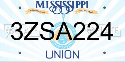 3ZSA224 Mississippi License Plate