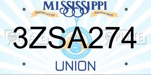 3ZSA274 Mississippi License Plate
