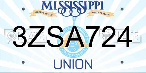 3ZSA724 Mississippi License Plate