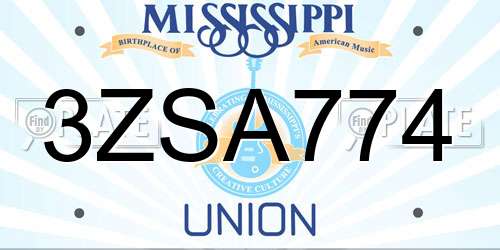 3ZSA774 Mississippi License Plate