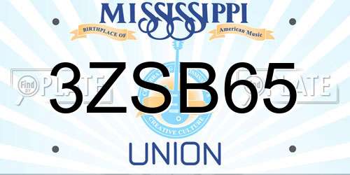 3ZSB65 Mississippi License Plate