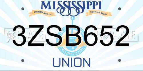 3ZSB652 Mississippi License Plate