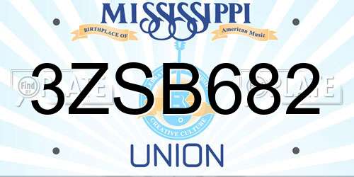 3ZSB682 Mississippi License Plate