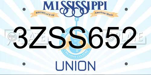 3ZSS652 Mississippi License Plate