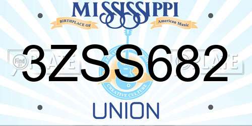 3ZSS682 Mississippi License Plate