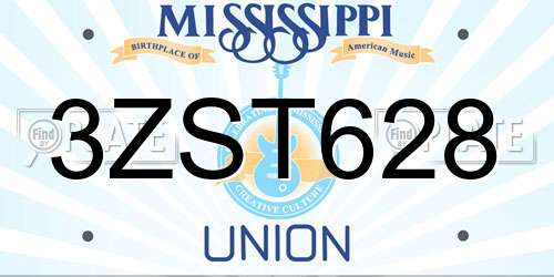 3ZST628 Mississippi License Plate