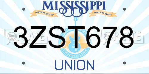 3ZST678 Mississippi License Plate