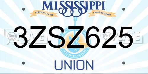 3ZSZ625 Mississippi License Plate