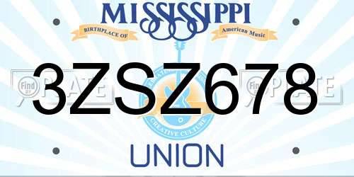 3ZSZ678 Mississippi License Plate