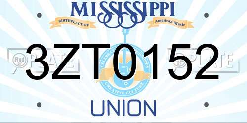 3ZT0152 Mississippi License Plate