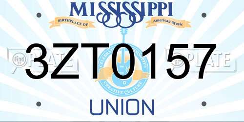 3ZT0157 Mississippi License Plate