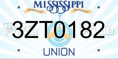 3ZT0182 Mississippi License Plate