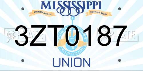 3ZT0187 Mississippi License Plate