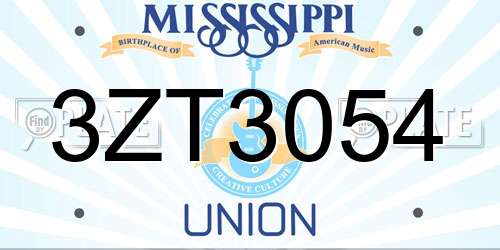 3ZT3054 Mississippi License Plate