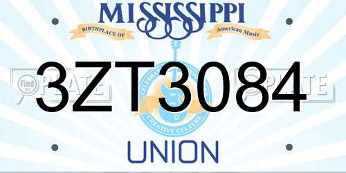 3ZT3084 Mississippi License Plate
